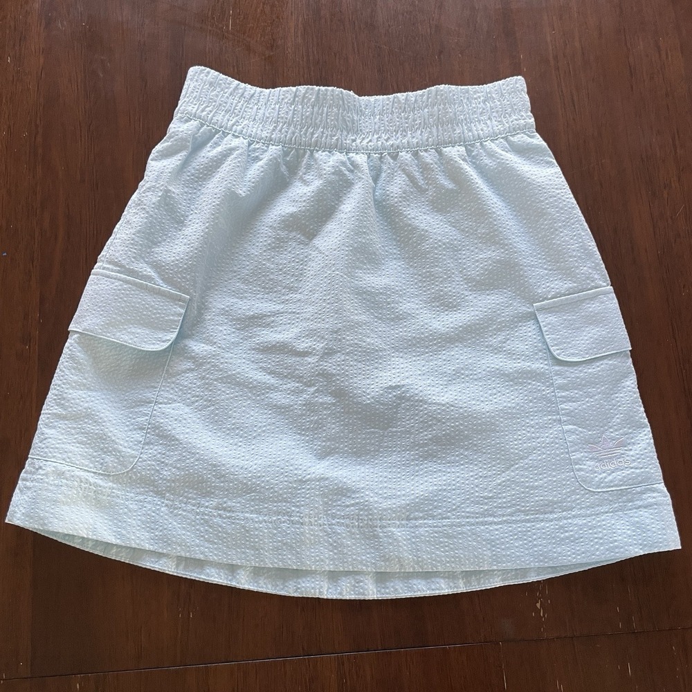 Adidas Poplin Skirt Womens Small Light Blue Cargo Seersucker HL9308 Sporty